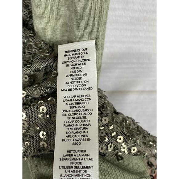 Chico's Tank Top Sz 2 Women L Green Sequins Front Sleeveless Party Lined Stretch - Picture 10 of 11